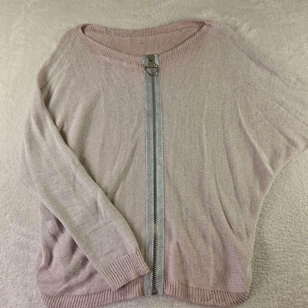 Gigi Moda Italy Pink Metallic Shimmer Zip Front Batwing Knit Sweater 1904 D